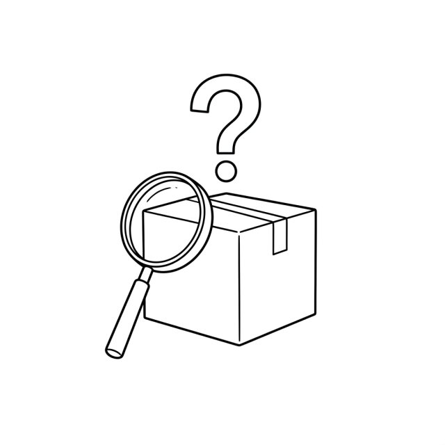 どの注文か分からない謎の荷物と虫眼鏡のイラスト